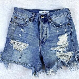 Pistola Distressed Blue Jean Shorts